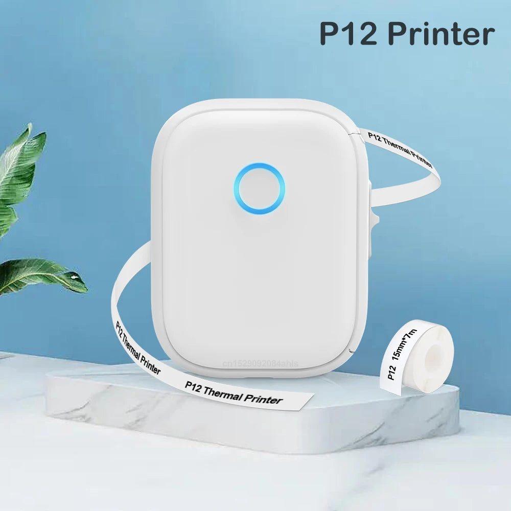 Mini Portable Label Printer P12 Self-adhesive Sticker Printer Handheld Bluetooth Label Machine DIY P12 Adhesive Label Paper Tape