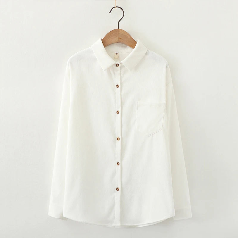EYM Brand Solid Color Women's Corduroy Shirt 2024 Spring New Women Long Sleeve Blouse Casual Large Size Loose Blouses Lady Tops