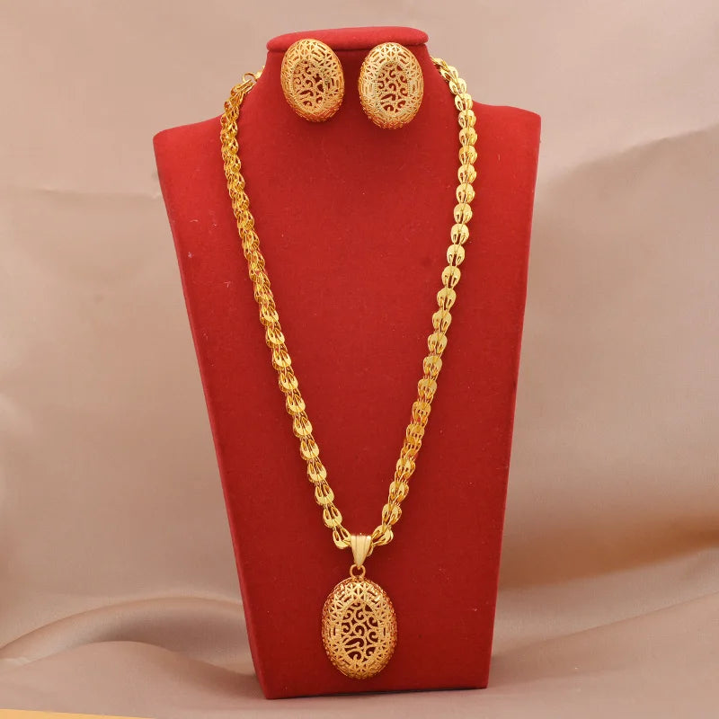 45+5CM Dubai Jewelry Sets 24k Gold Plated Luxury African Wedding Gifts Bridal Necklace Earrings Jewellery Set For Women