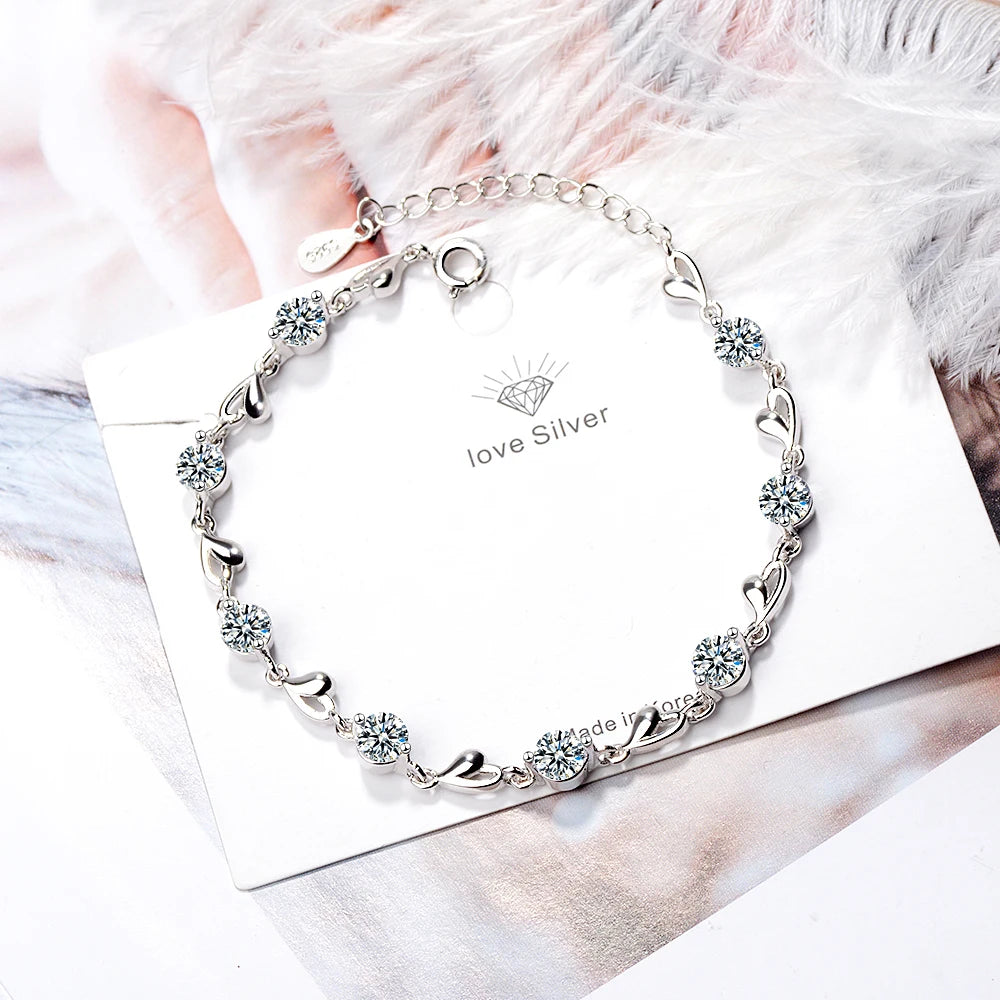 925 Sterling Silver Love Heart Bracelets For Women Zircon Bracelets on Hand Wedding Luxury Quality Jewelry Free Shipping GaaBou