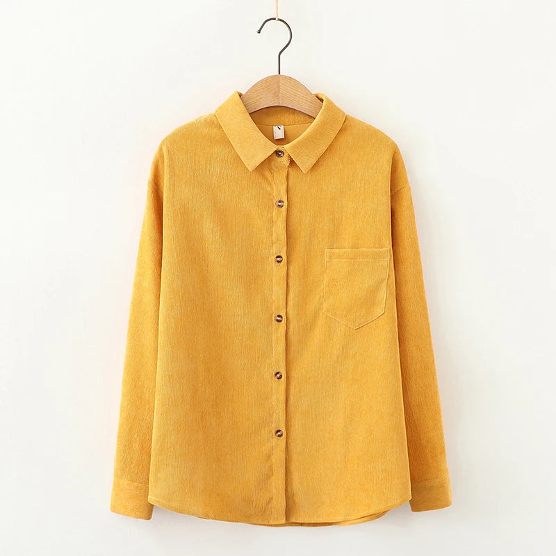 EYM Brand Solid Color Women's Corduroy Shirt 2024 Spring New Women Long Sleeve Blouse Casual Large Size Loose Blouses Lady Tops