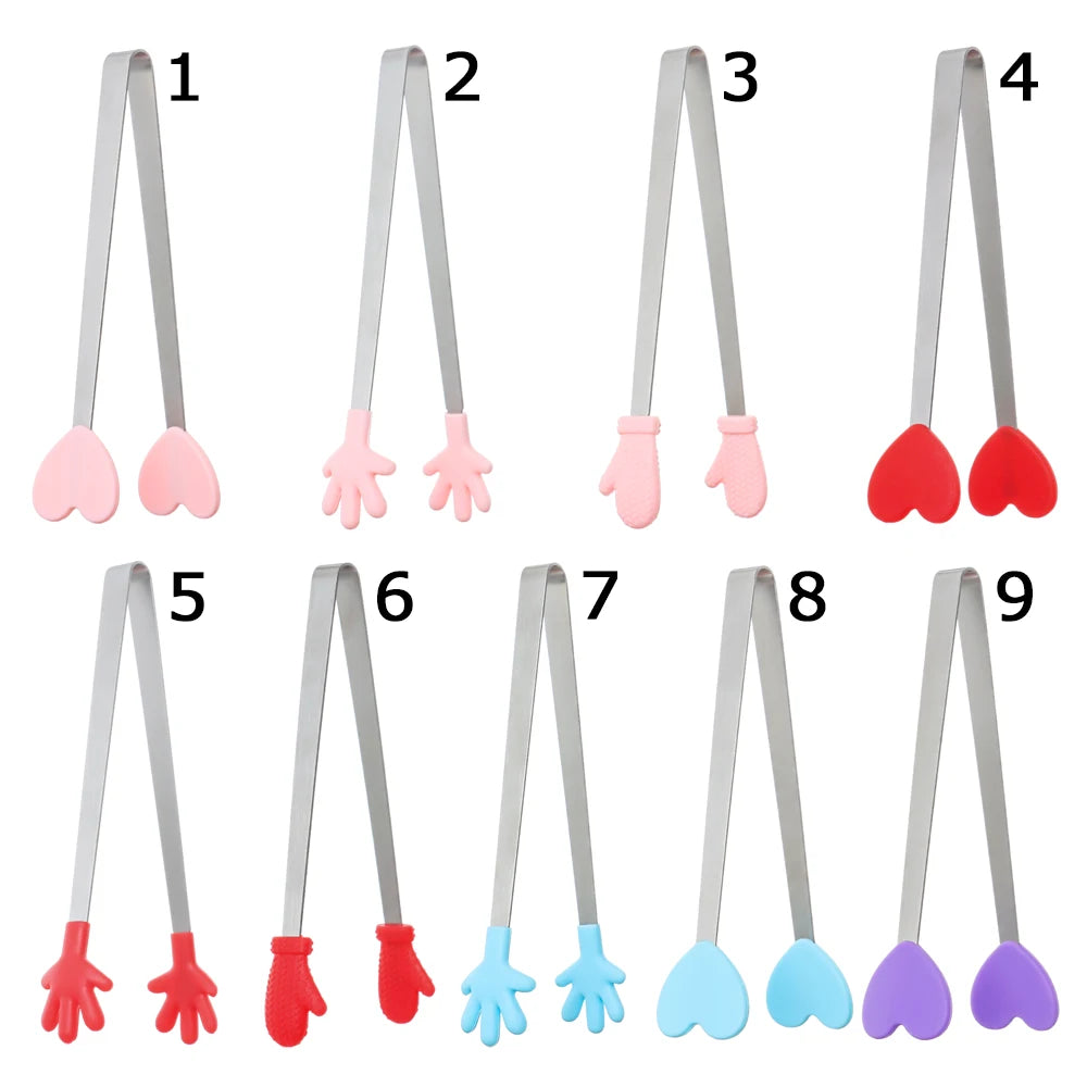 Silicone Mini Snack Food Tongs Stainless Steel Non-slip Handles BBQ Bread Ice Cube Clip Home Kitchen Accessories