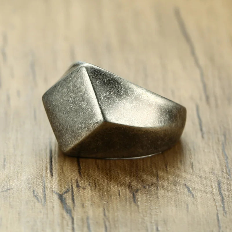 Men's Flat-Top Signet Ring for Men Jewelry, Stainless Steel Vintage Oxidation Gray Male Jewellery Jewels