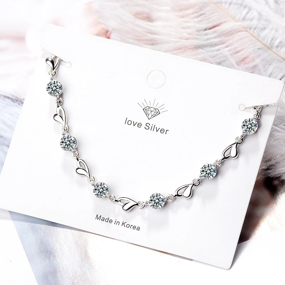925 Sterling Silver Love Heart Bracelets For Women Zircon Bracelets on Hand Wedding Luxury Quality Jewelry Free Shipping GaaBou