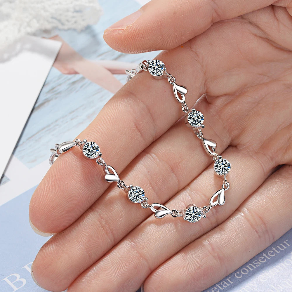 925 Sterling Silver Love Heart Bracelets For Women Zircon Bracelets on Hand Wedding Luxury Quality Jewelry Free Shipping GaaBou