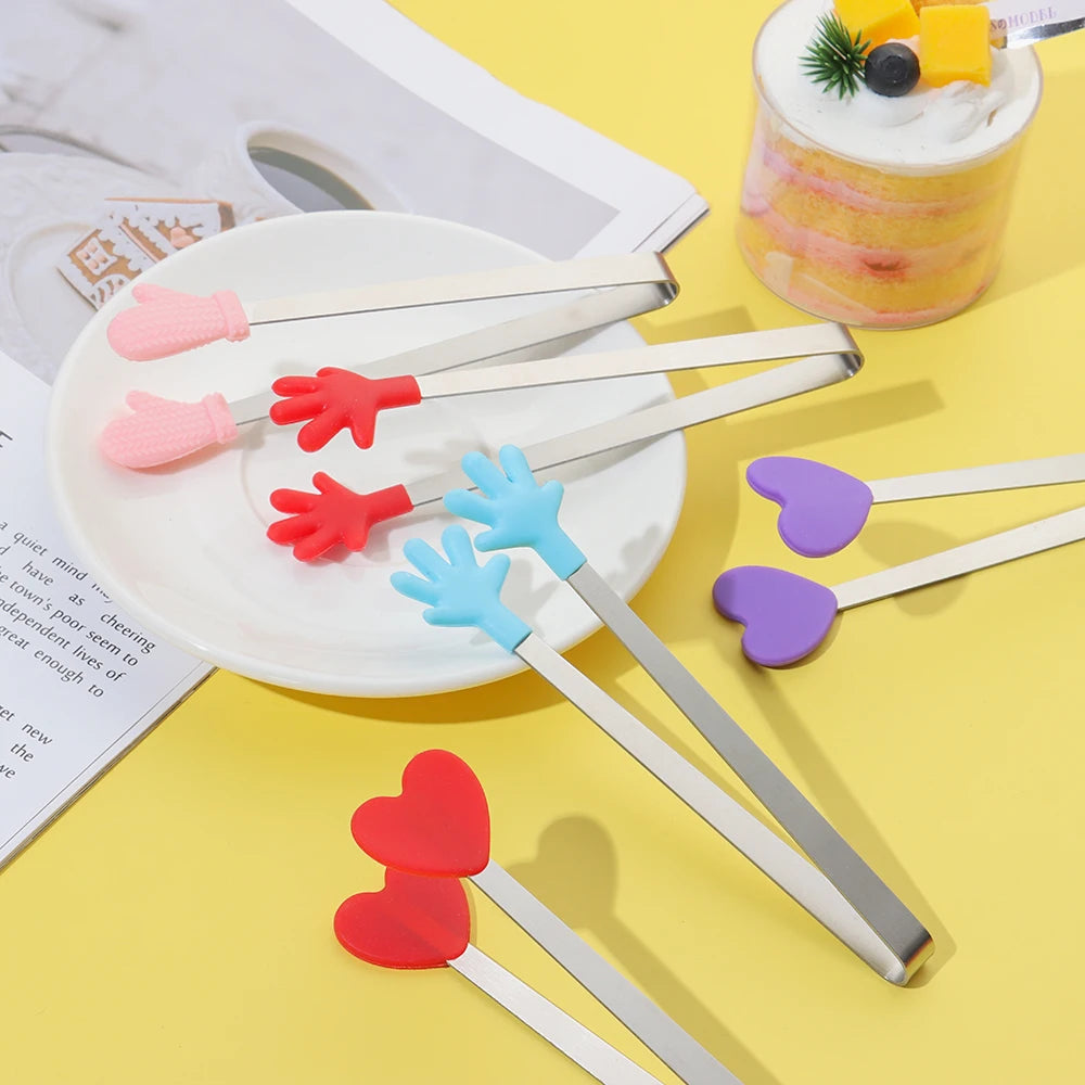 Silicone Mini Snack Food Tongs Stainless Steel Non-slip Handles BBQ Bread Ice Cube Clip Home Kitchen Accessories
