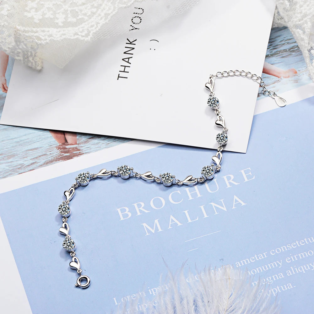 925 Sterling Silver Love Heart Bracelets For Women Zircon Bracelets on Hand Wedding Luxury Quality Jewelry Free Shipping GaaBou