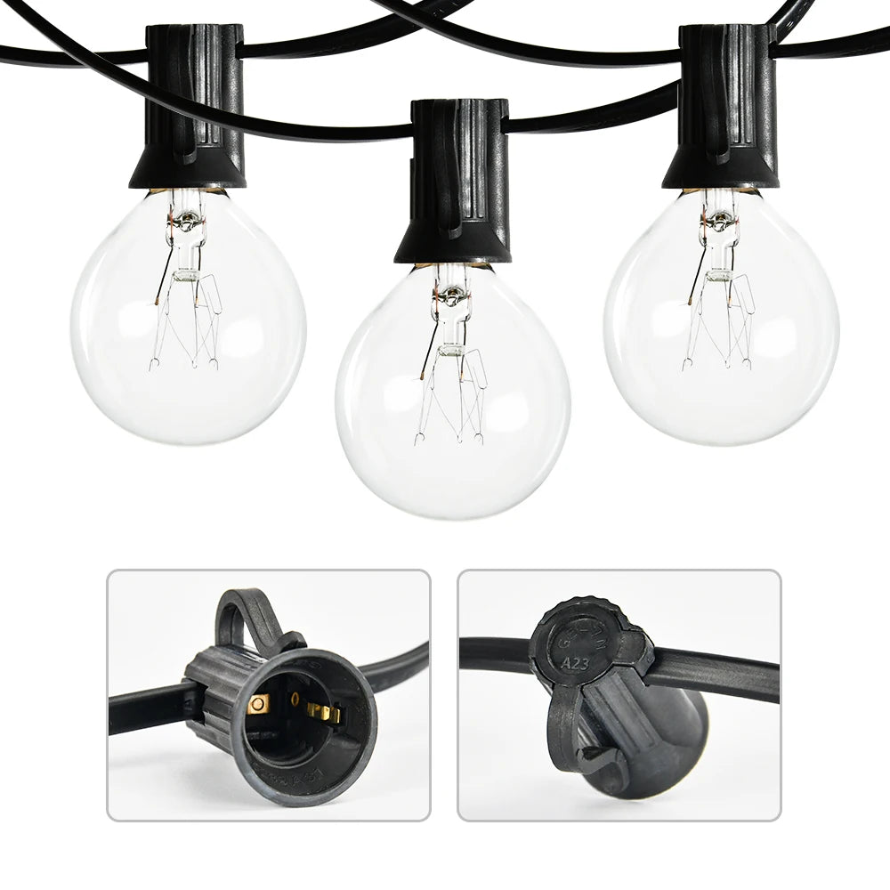 50Ft Patio String Light G40 Globe Festoon Lights Outdoor Fairy Light Retro Street Garland For Wedding Garden Backyard Decoration