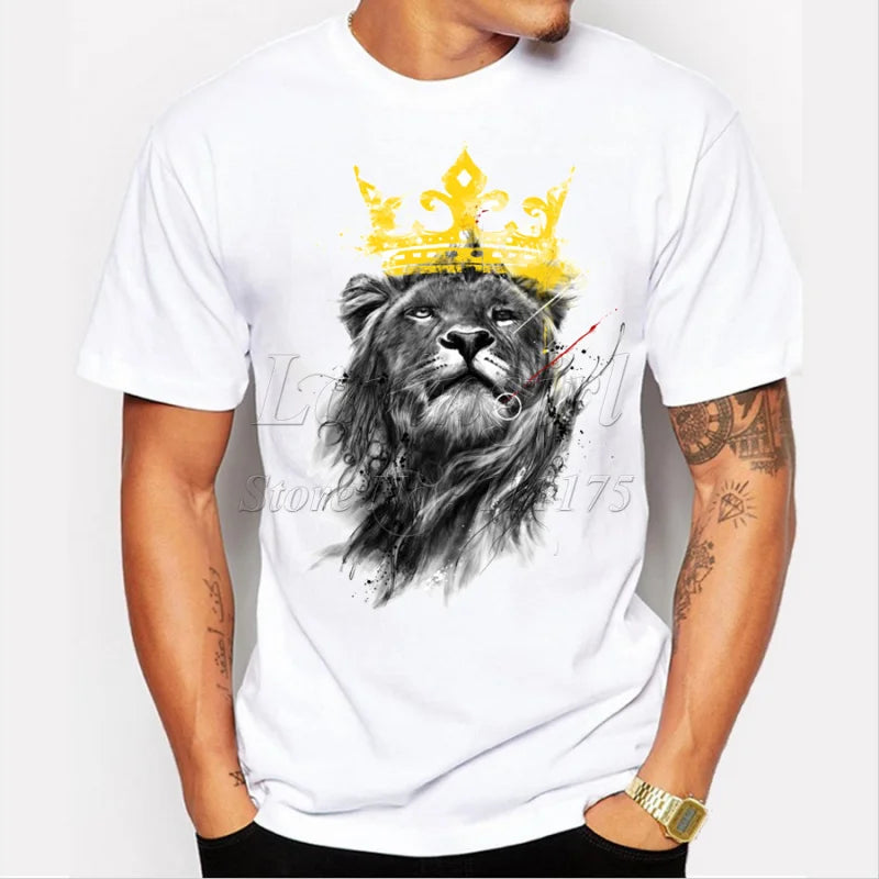 men's lastest TEEHUB  fashion short sleeve king of lion printed t-shirt funny tee shirts Hipster O-neck cool tops