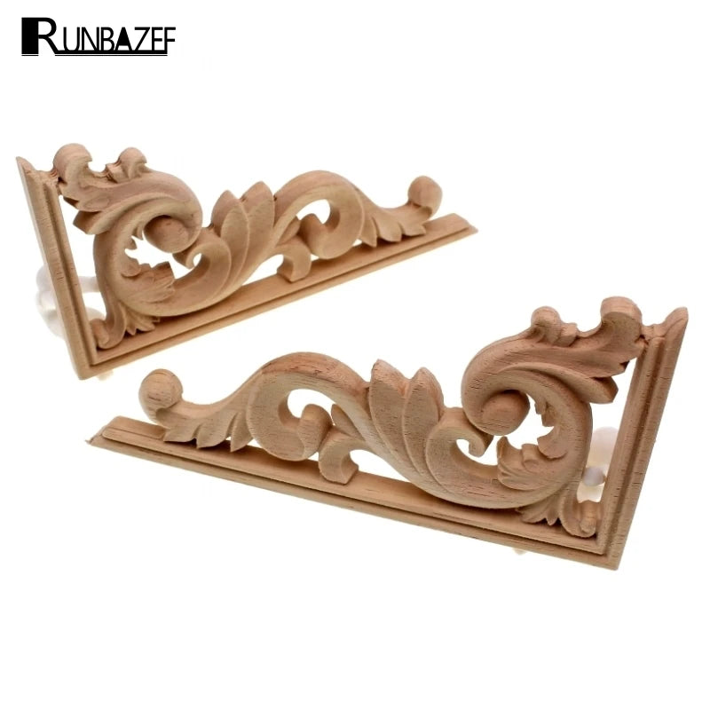 RUNBAZEF Solid Wood Applique Carved Floral Long Flower Furniture Decorative Accessories Home Decoration Accessories Artesanato