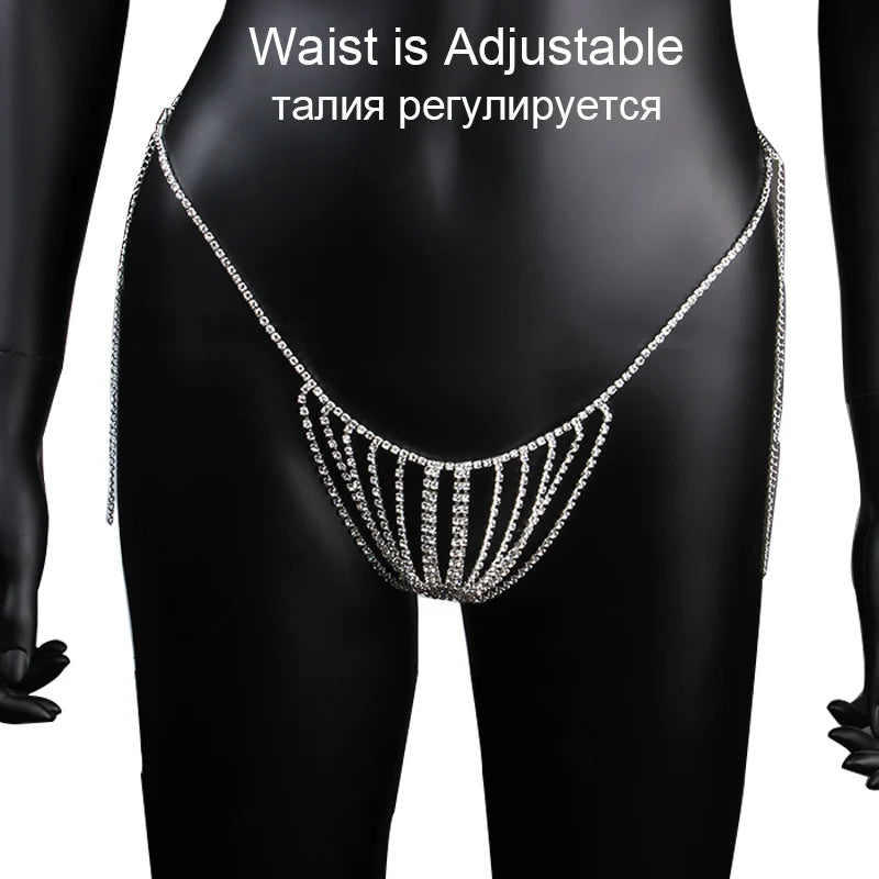 Sexy Chain Body Jewellery Simple Waist Round Cute Valentines Day Rhinestone Underwear Belly Chain Crystal Thong For Women