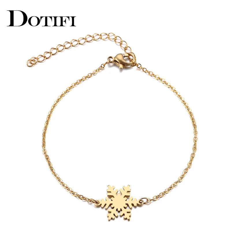 DOTIFI  For Women Stainless Steel Bracelet Snowflake Gold Color Pulseira Feminina Lover Engagement Jewellery
