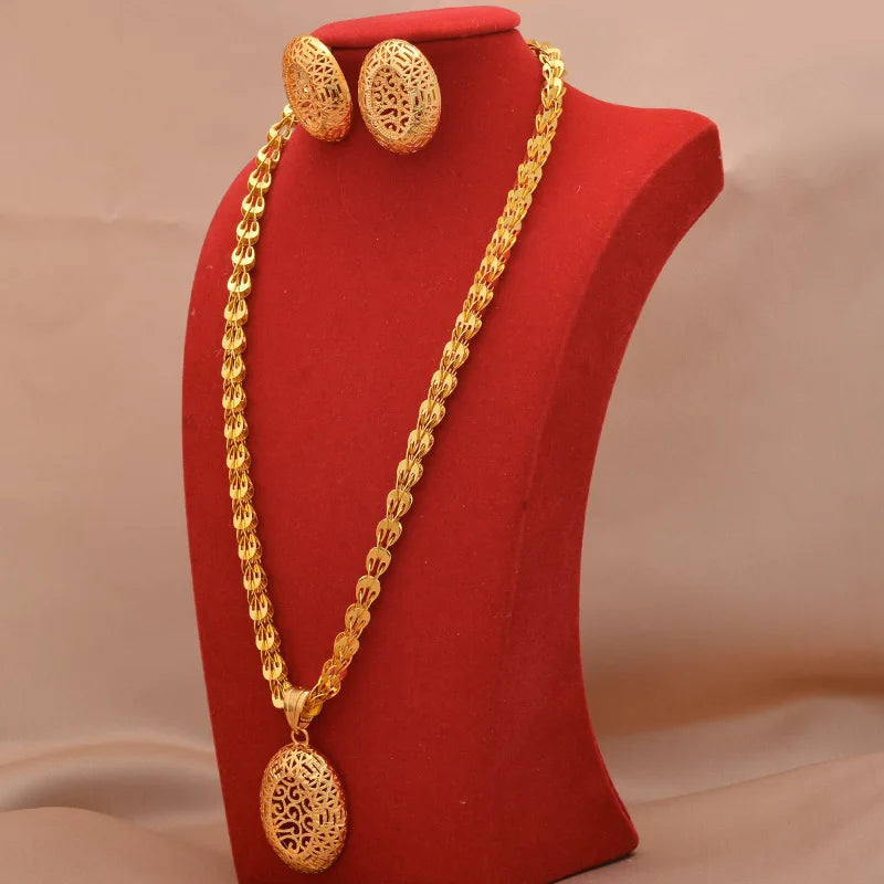 45+5CM Dubai Jewelry Sets 24k Gold Plated Luxury African Wedding Gifts Bridal Necklace Earrings Jewellery Set For Women