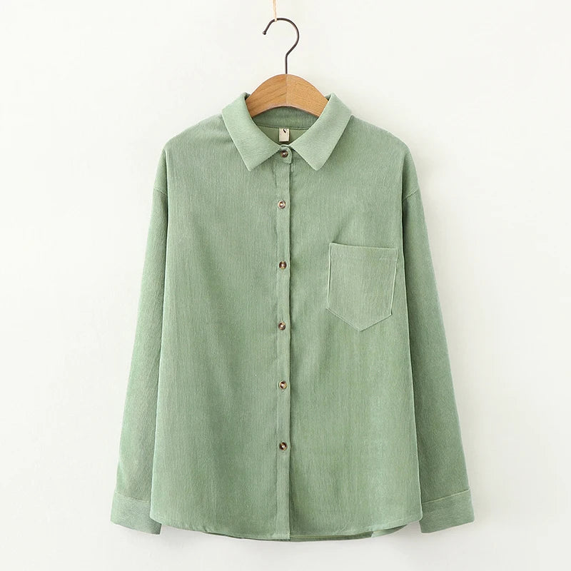 EYM Brand Solid Color Women's Corduroy Shirt 2024 Spring New Women Long Sleeve Blouse Casual Large Size Loose Blouses Lady Tops