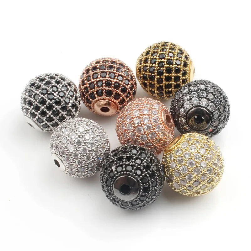 3pcs/lot Fashion Metal Brass Micro Pave Crystal CZ Round Space Loose Beads for Diy Bracelet Accessories Jewellery Making