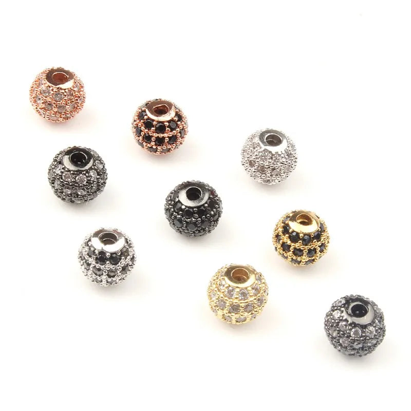 3pcs/lot Fashion Metal Brass Micro Pave Crystal CZ Round Space Loose Beads for Diy Bracelet Accessories Jewellery Making
