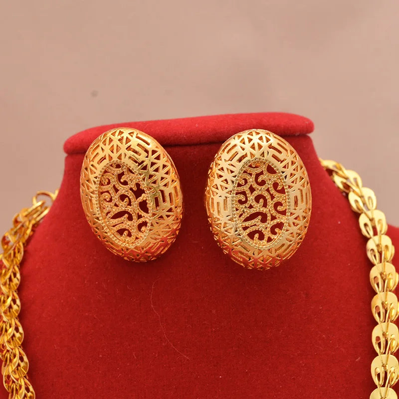 45+5CM Dubai Jewelry Sets 24k Gold Plated Luxury African Wedding Gifts Bridal Necklace Earrings Jewellery Set For Women