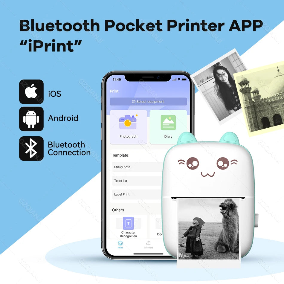 Mini Cute Portable Bluetooth4.0 Thermal Photo Printer 203DPI Wireless Mobile Printer For Deberes Chuleta Cumpleanos Regalo