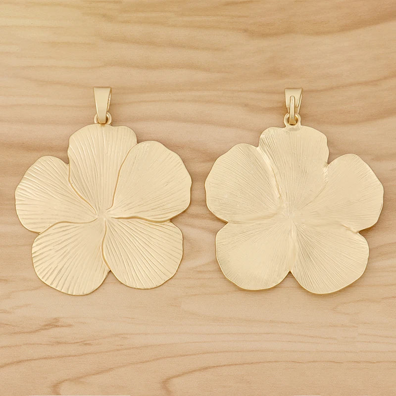 1 Piece Matte Gold Color Large Flower Charms Pendants for Fashion Necklace Jewellery Making Accessories 90x73mm