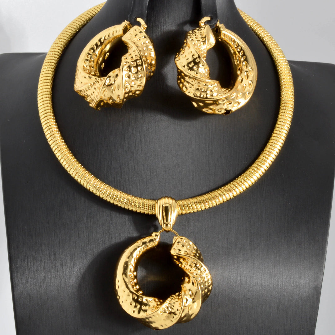 Gold Color Collar Necklace Earrings Jewelry Set For Women Dubai Africa Luxury Quality Jewellery Party Wedding Accessories