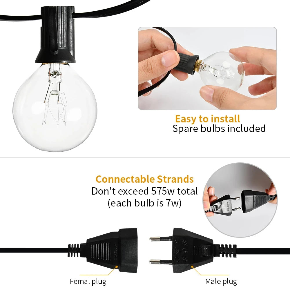 G40 Outdoor Light Garland 30M 15M Festoon String Lights Street Garlands Christmas Garland Backyard Garden Wedding Light Garlands
