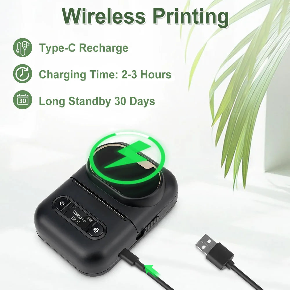 E210 Portable Sticker Printer Mini Wireless Bluetooth Thermal Label Printer DIY Adheisve Label Sticker Similar as Niimbot B21