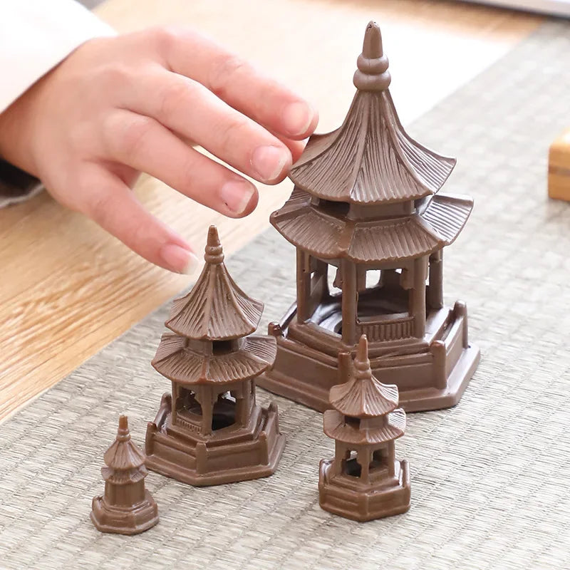 Tea Pet Ornaments Octagonal Pagoda Feng Shui Mini Garden Accessories Ceramic Decorations for Home Decore Black Tea Play
