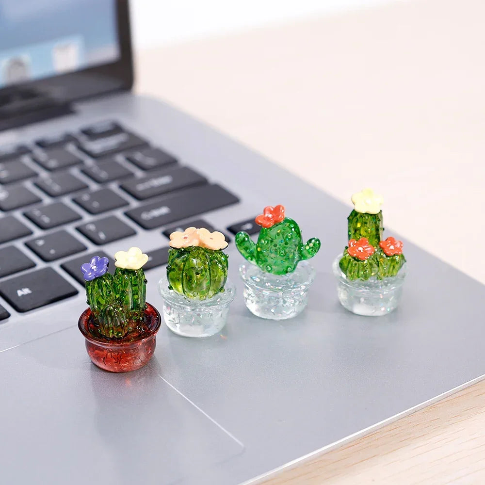 Creative Simulation Cactus  Plant Decor Transparent Fleshy Car Computer Decoration Ornaments Decorative Crafts Home Accessories