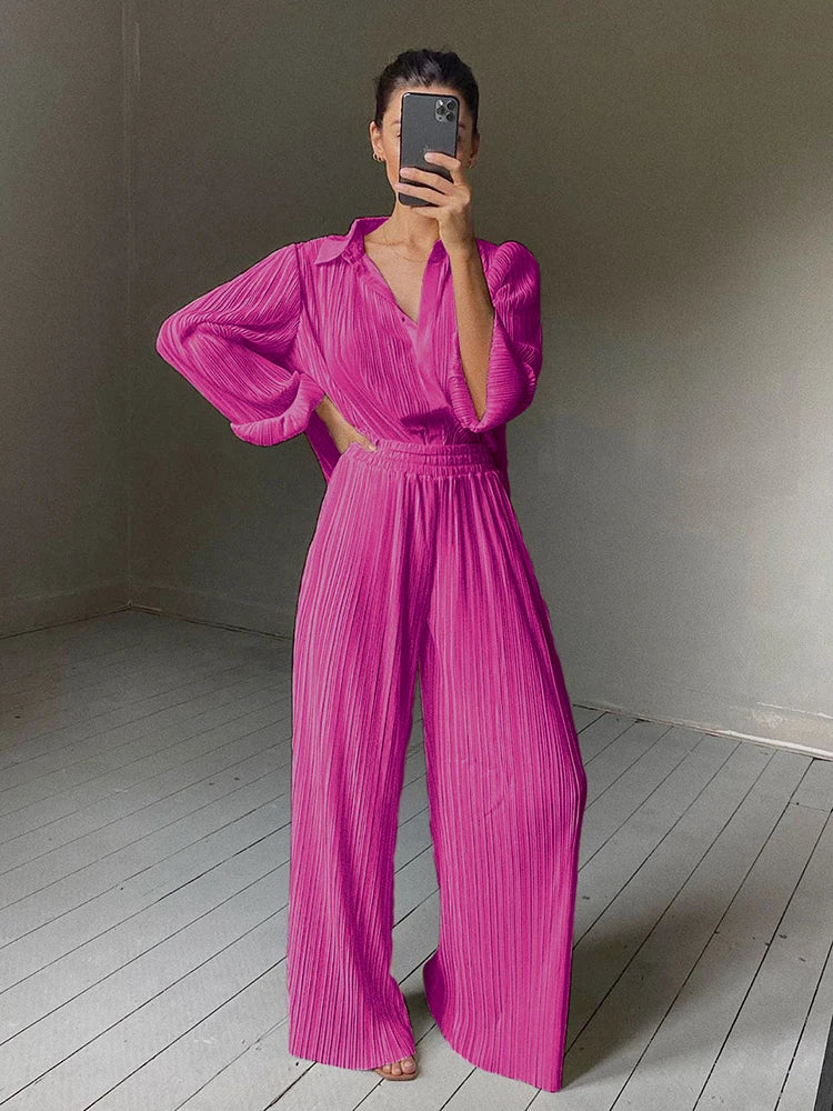 Mnealways18 Beige Pleated Wide Leg Pants Womens Pants Fashion 2024 Casual Loose Trousers Office Lady Elegant Long Palazzo Pants