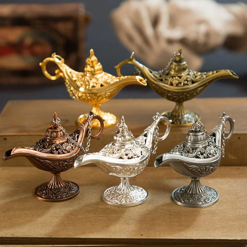 1PC Aladdin Lamp Traditional Hollow Out Fairy Tale Magic Aladdin Wishing Lamp Tea Pot Vintage Retro Home Decoration Accessories