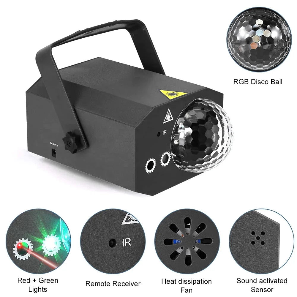 LED Party Light DJ Disco Ball Light RGB Projector Laser Lamp Sound Activated Stage Light Remote Control Strobe Lamp for Bar KTV