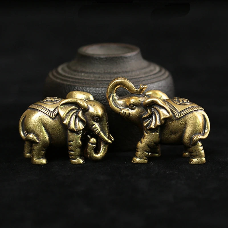 Antique Bronze Cute Elephant Miniature Figurines Desk Ornament Decorations Accessories Copper Animal Sculpture Home Decor Crafts