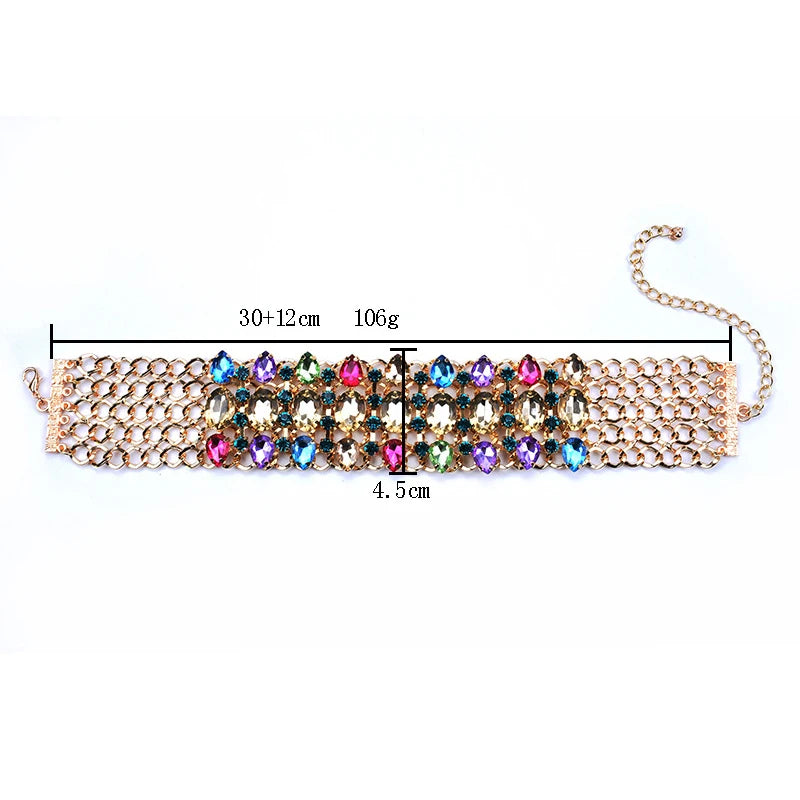 Costume Jewellery Multi Strand Tennis Gemstone Crystal Statement Chunky Rhinestone Choker Necklace for Women Collar Gargantilla
