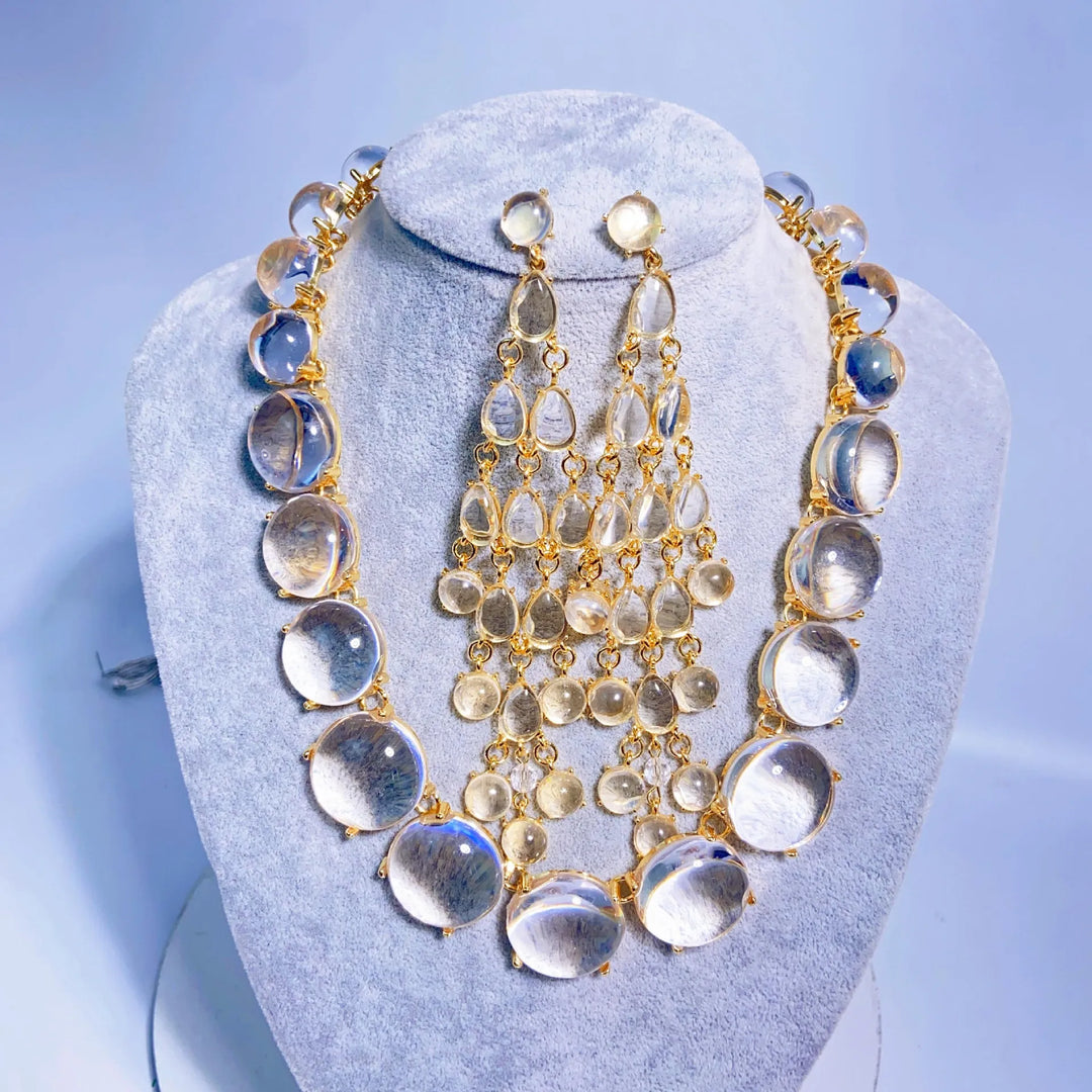 Colorful Resin Jewellery Sets Exaggerated Long Waterdrop Tassels Earring Trendy Chokers Necklaces Korean Fashion Charm Jewelry