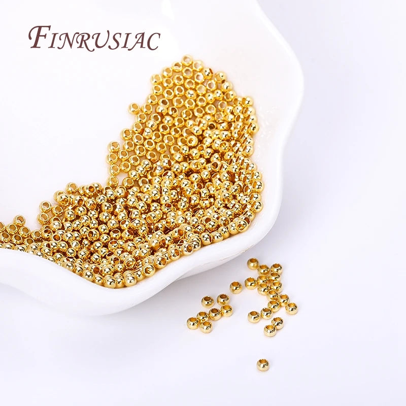 Wholesale Real Gold Plated Brass Metal Round Beads, Handmade DIY Beading Jewelry Making Accessories,Beads Findings For Jewellery