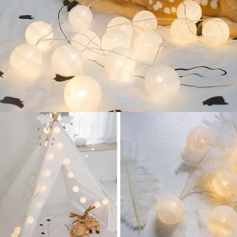 20 Leds Cotton Balls Lights LED Fairy Garland Ball Light for Home Kid Bedroom Christmas Party Garden Holiday Lighting Decoration