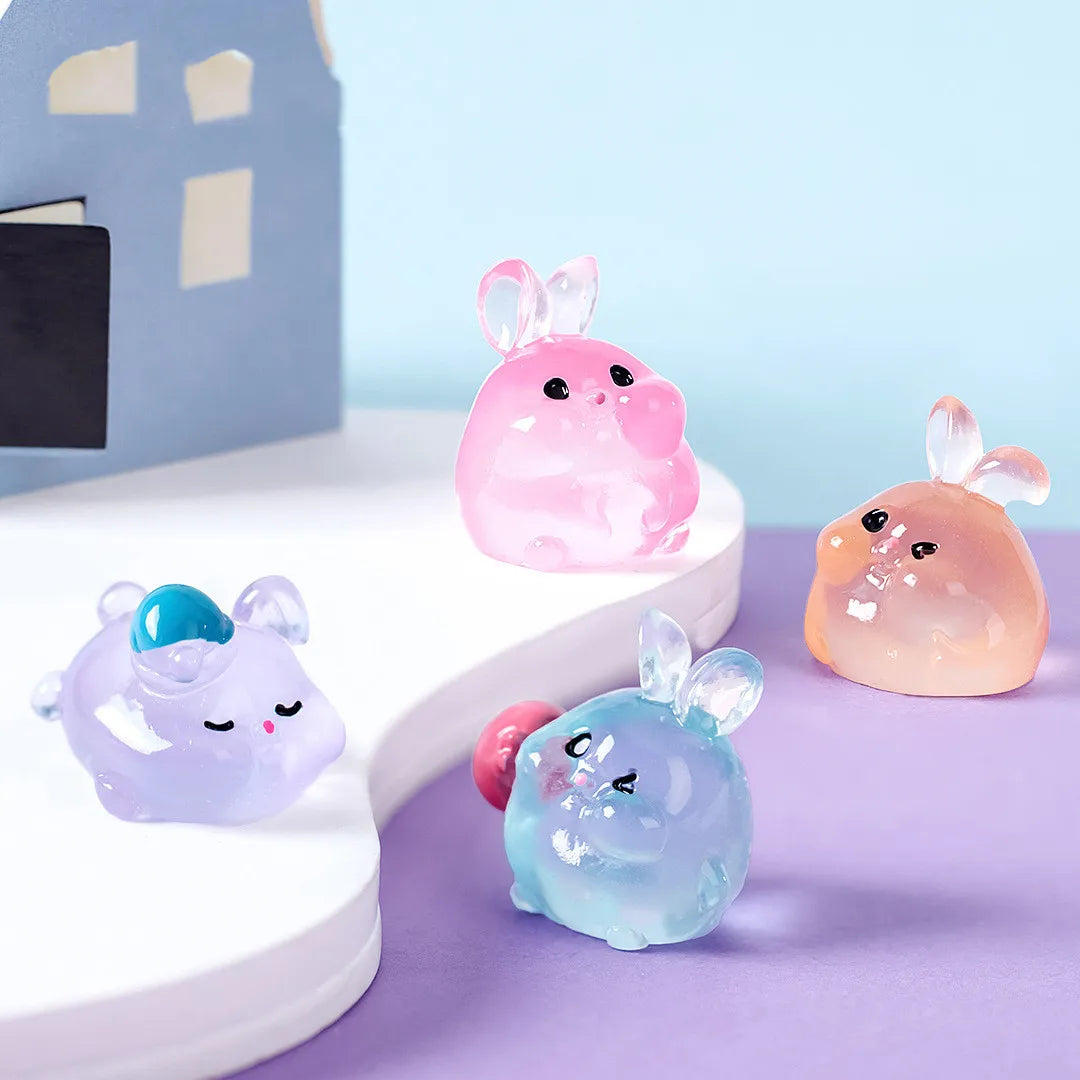 6PCS Luminous Rabbits Resin Fairy Garden Accessories Glow At Night Miniatures Rabbit Desk Decoration Kawaii Home Decor DIY
