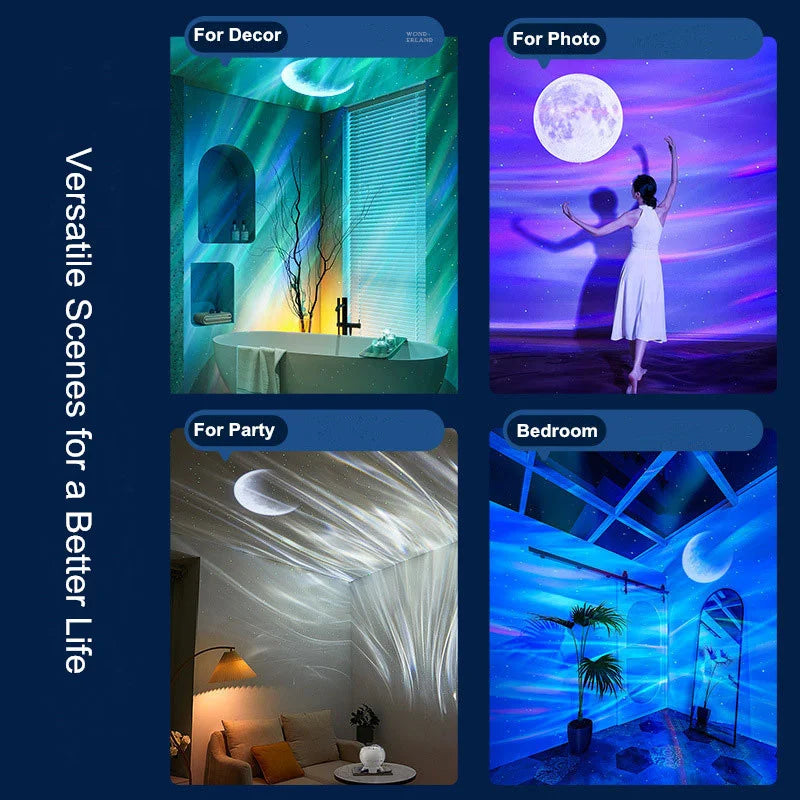 2023 Holiday Gifts Aurora Northern Lamp Ambient Projector Light Bedroom Wireless Ocean Wave Star Moon Aurora Dome Projector