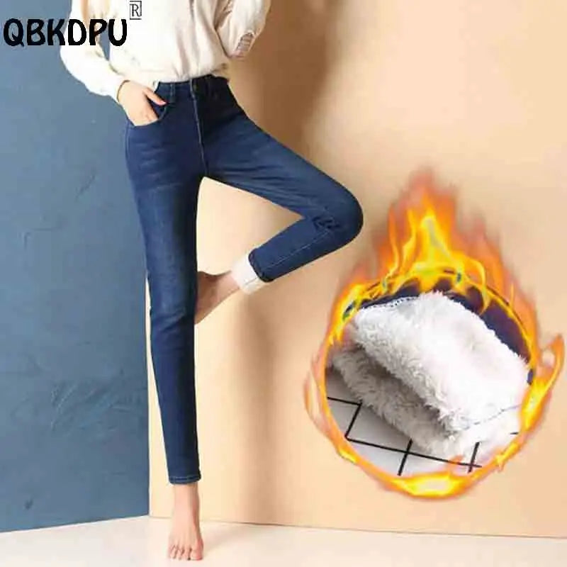 Winter Lambwool Fluff Pencil Jeans Super Warm Women Fleece Lined Skinny Denim Pants Casual High Waist Thicken Stretch Vaqueros