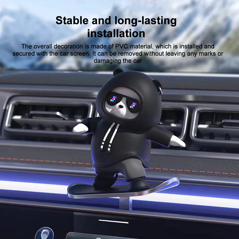 Car Interior Decoration Cute Bear Skateboard Slide Auto Ornaments With Slide Rail For Model 3 Y Universal Decoration Accessories
