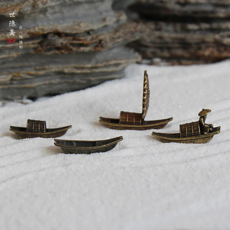 Copper Alloy Small Sailing Boat Decoration Micro Landscape Rockery Sand Table Landscaping Decoration Home Accessories