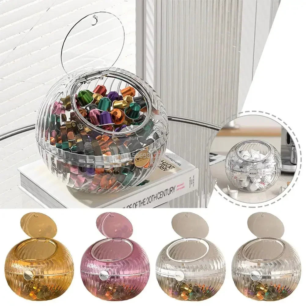 Large Coffee Capsule Organizer for Nespresso, Capsule Holder for 60Cups Dolce Gusto, Storage Basket with Lid, Coffee Accessories