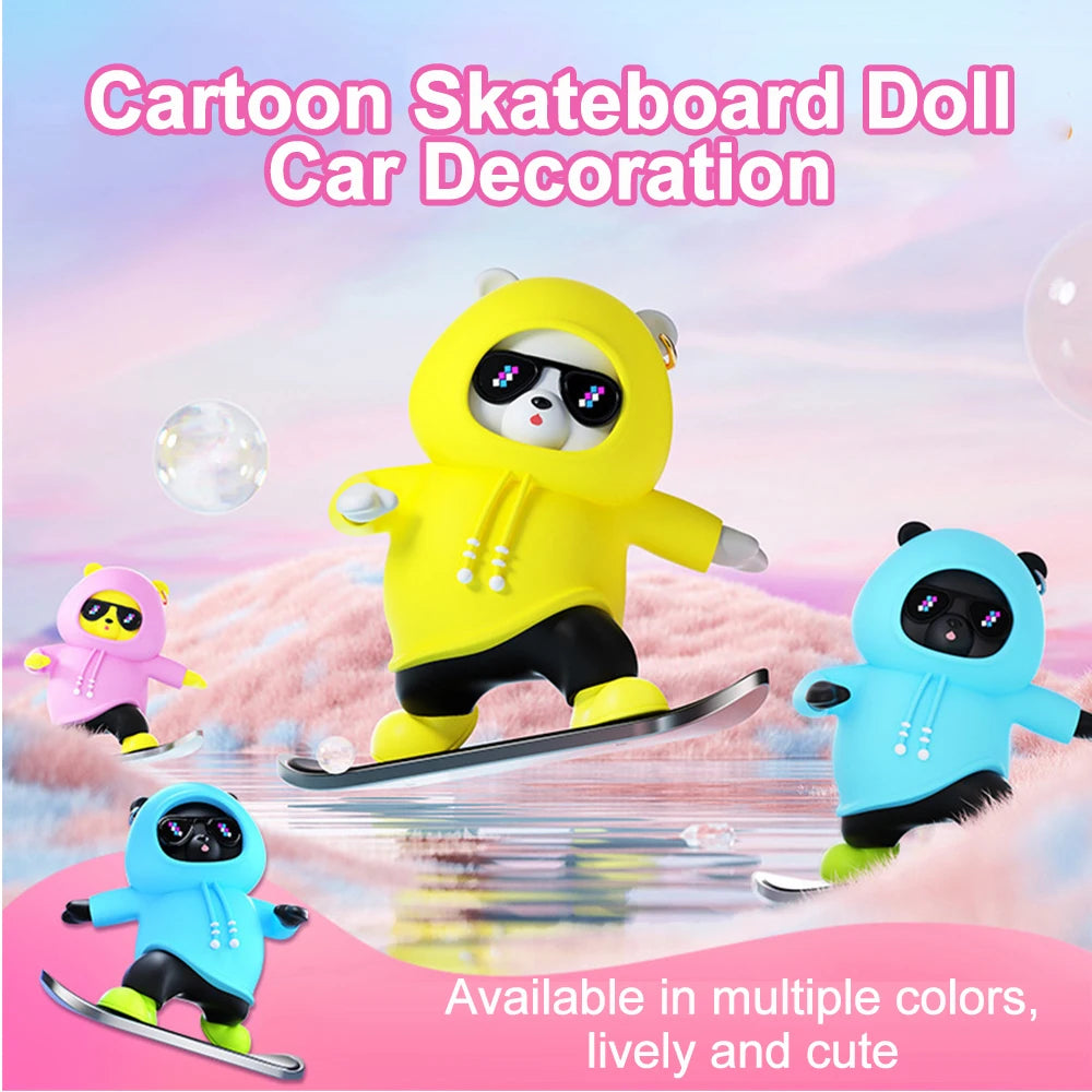 Car Interior Decoration Cute Bear Skateboard Slide Auto Ornaments With Slide Rail For Model 3 Y Universal Decoration Accessories