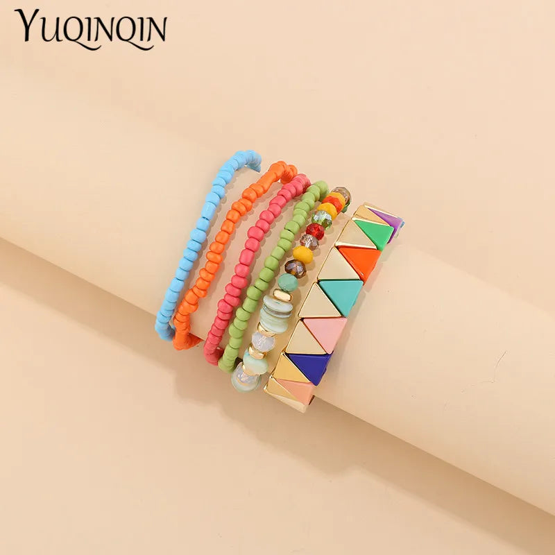 Trendy Acrylic Bohemian Bracelets Set for Women Multi-layer Seed Beads Chain Bracelet Bangles Charm Ladies Diy Fashion Jewellery