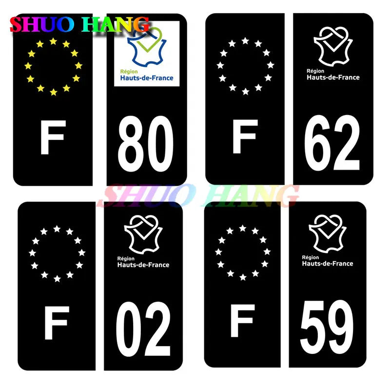 Sticker License Plate No. Car 02 Aisne 59 Nord 62 Pas De Calais 80 Somme Noir C Black&F Europe Vinyl Car Accessories Decal PVC