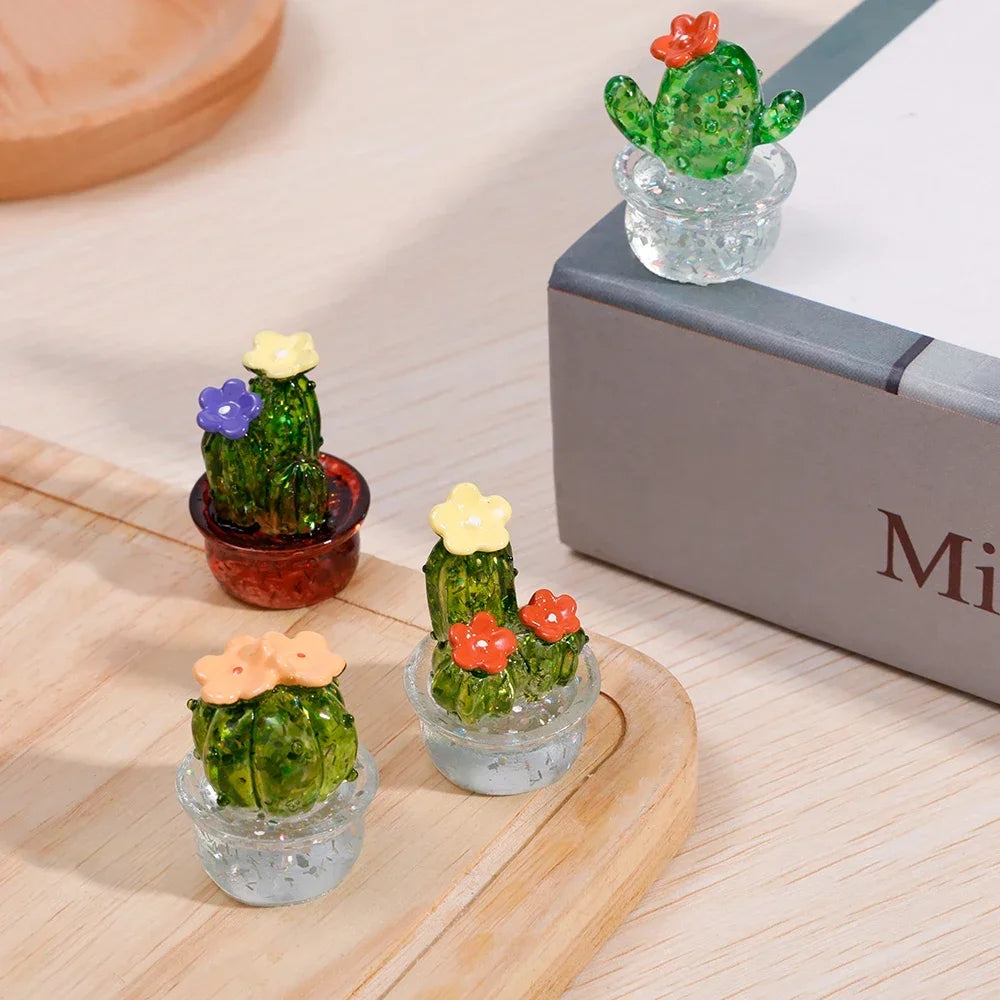 Creative Simulation Cactus  Plant Decor Transparent Fleshy Car Computer Decoration Ornaments Decorative Crafts Home Accessories