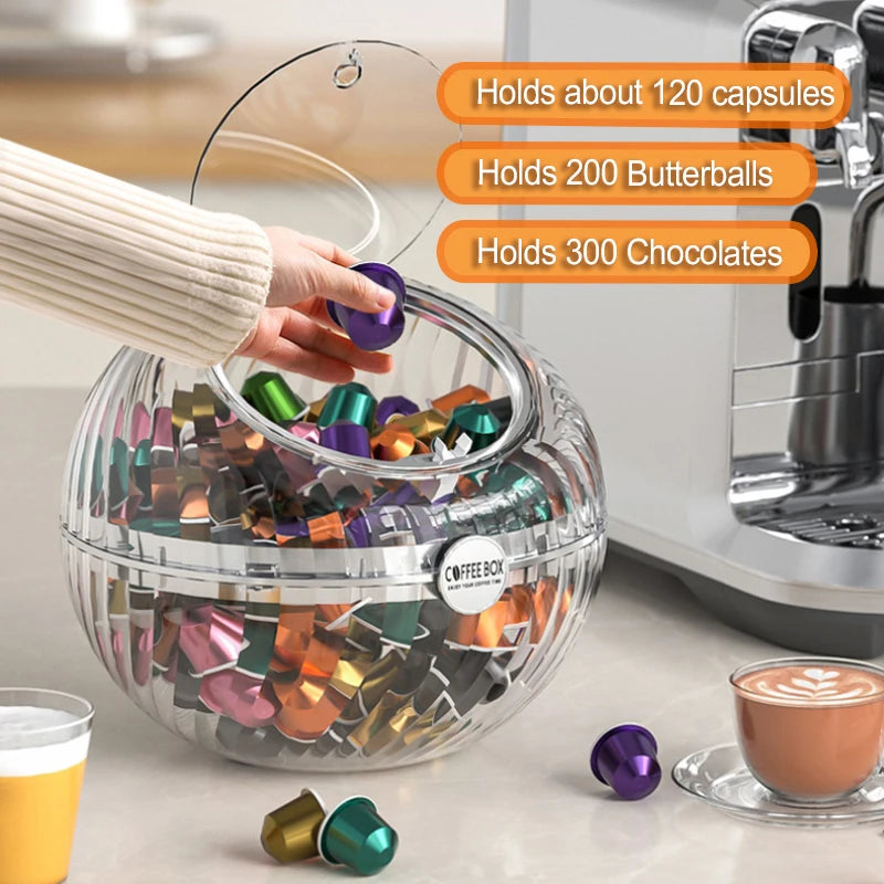 Large Coffee Capsule Organizer for Nespresso, Capsule Holder for 60Cups Dolce Gusto, Storage Basket with Lid, Coffee Accessories