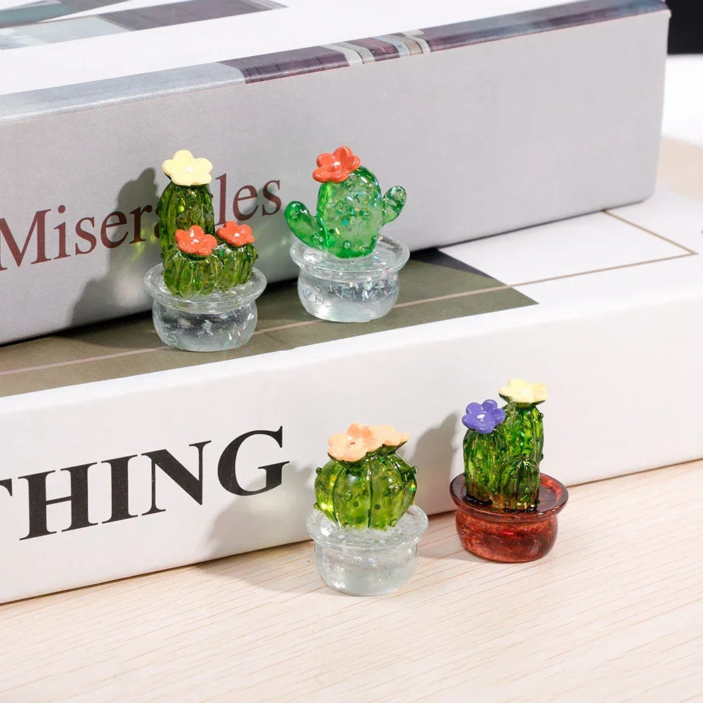 Creative Simulation Cactus  Plant Decor Transparent Fleshy Car Computer Decoration Ornaments Decorative Crafts Home Accessories