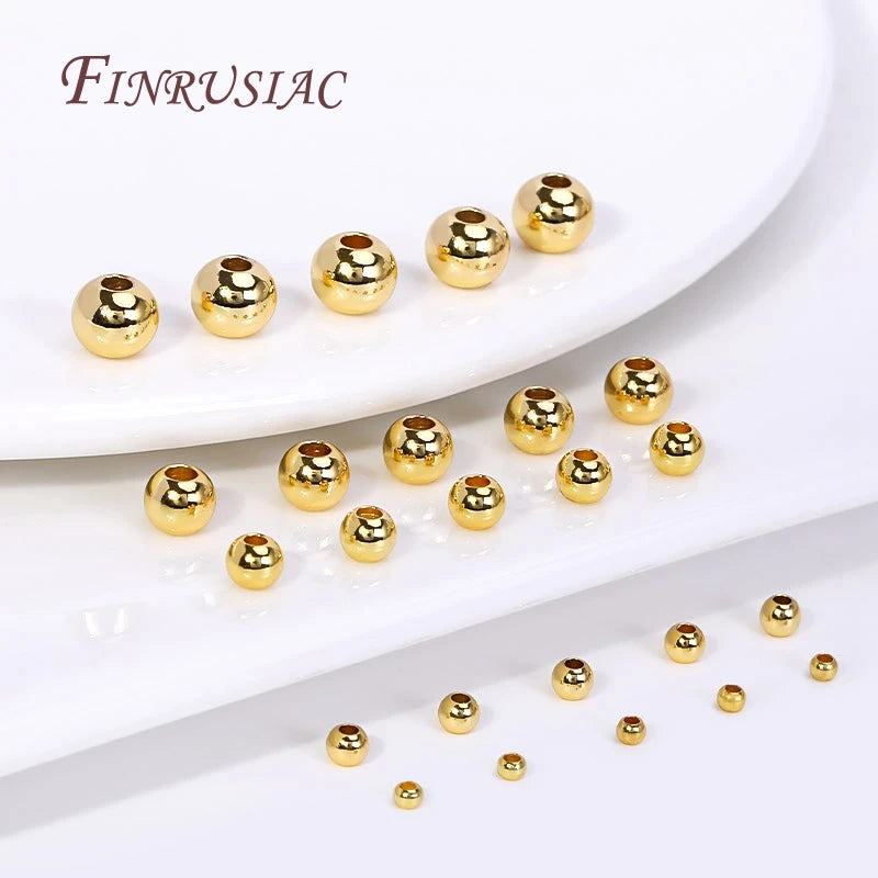Wholesale Real Gold Plated Brass Metal Round Beads, Handmade DIY Beading Jewelry Making Accessories,Beads Findings For Jewellery
