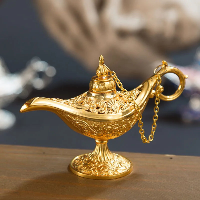 1PC Aladdin Lamp Traditional Hollow Out Fairy Tale Magic Aladdin Wishing Lamp Tea Pot Vintage Retro Home Decoration Accessories